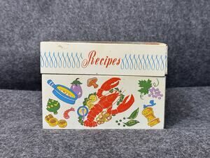 Ohio Art Co Tin Metal Litho Recipe Card File Box MCM VTG Red Lobster Vegetable